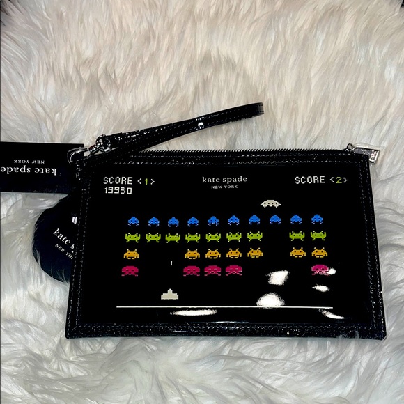 kate spade NWT $158 MSRP Space Invaders Glitter Patent Leather Wristlet - Picture 6 of 12
